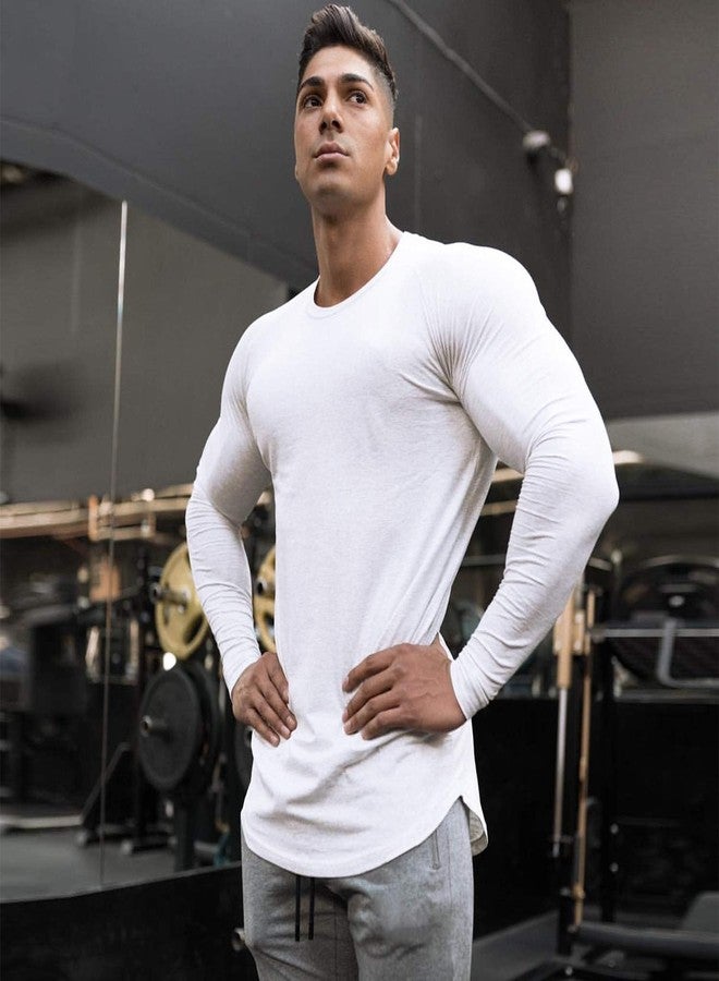 TEZO Mens Gym Workout Slim Fit Long Sleeve T-Shirt Cotton Performance Athletic Shirts Running Fitness Tee Loungewear(WT XL) White - Image 4